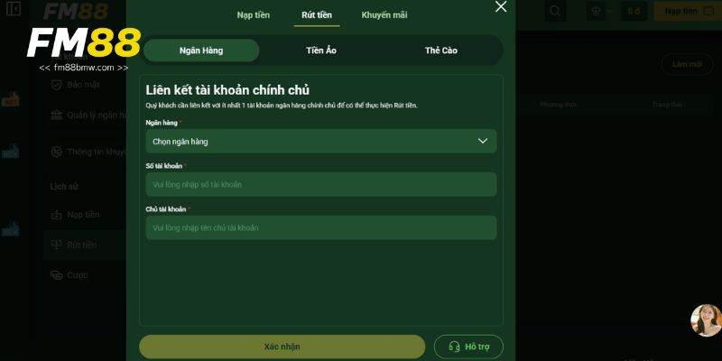 Rút tiền từ FM88 về tài khoản ngân hàng